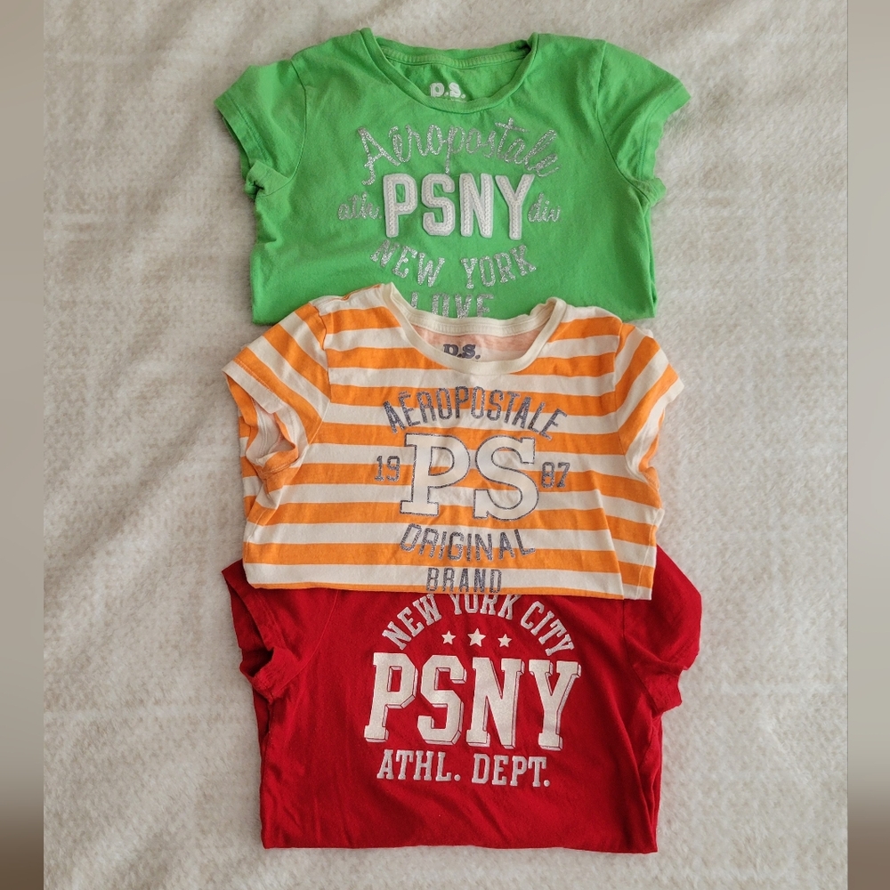 Aeropostale PS Kids Cotton T-Shirts Set of 3 - Green, Orange, Red